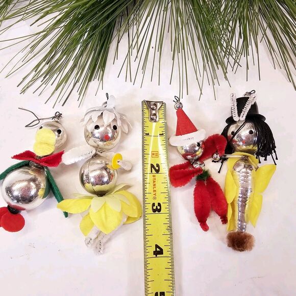 4 Vintage Pipe Cleaner & Glass? Figures People Christmas Ornaments Decorations - Picture 2 of 15
